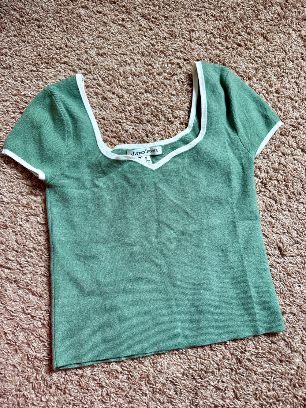 Green Knit Sweetheart Neckline Knit Top